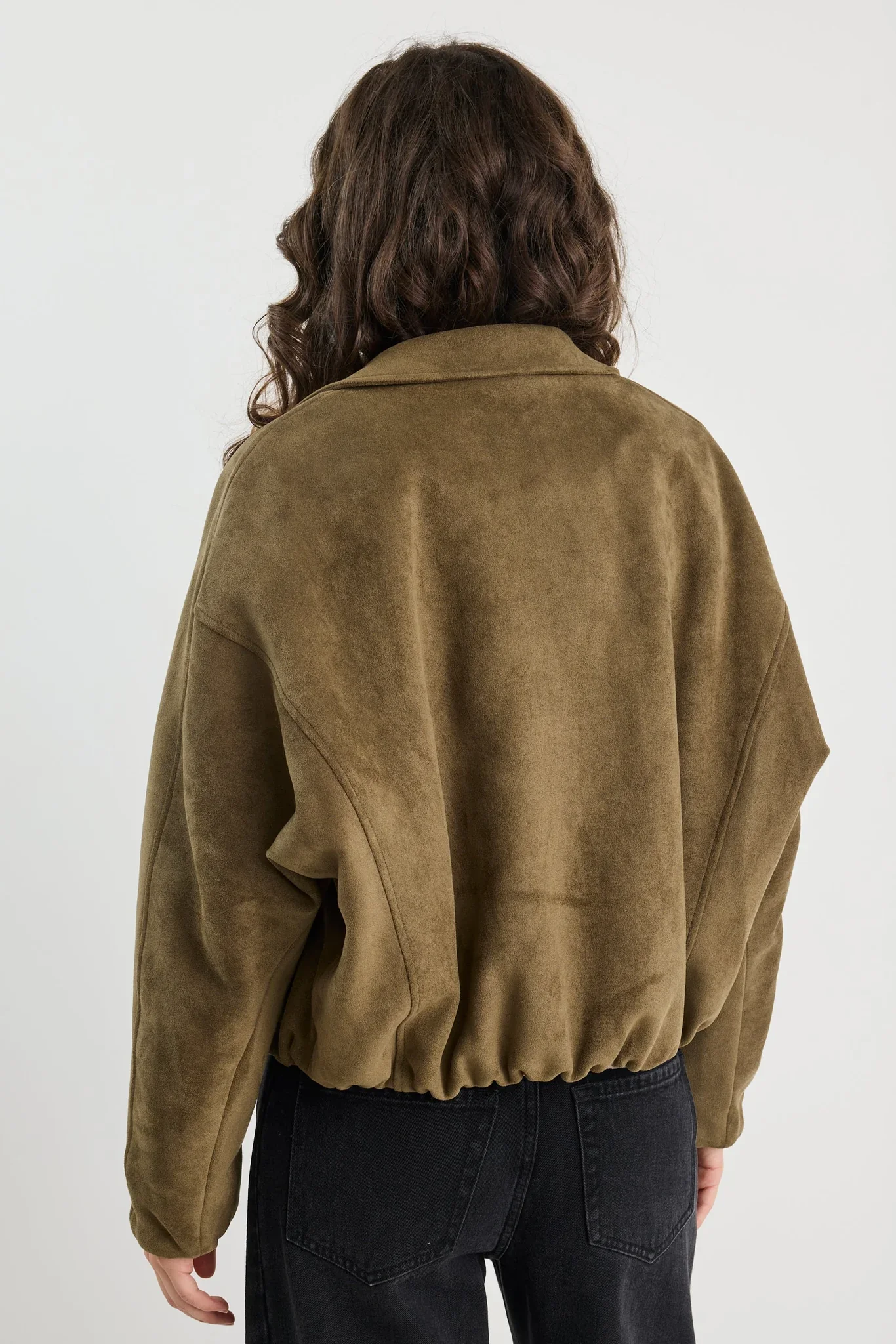 Stories Be Told Troupe Mock Suede Zip Through Bubble Hem Jacket - Khaki - Image 6