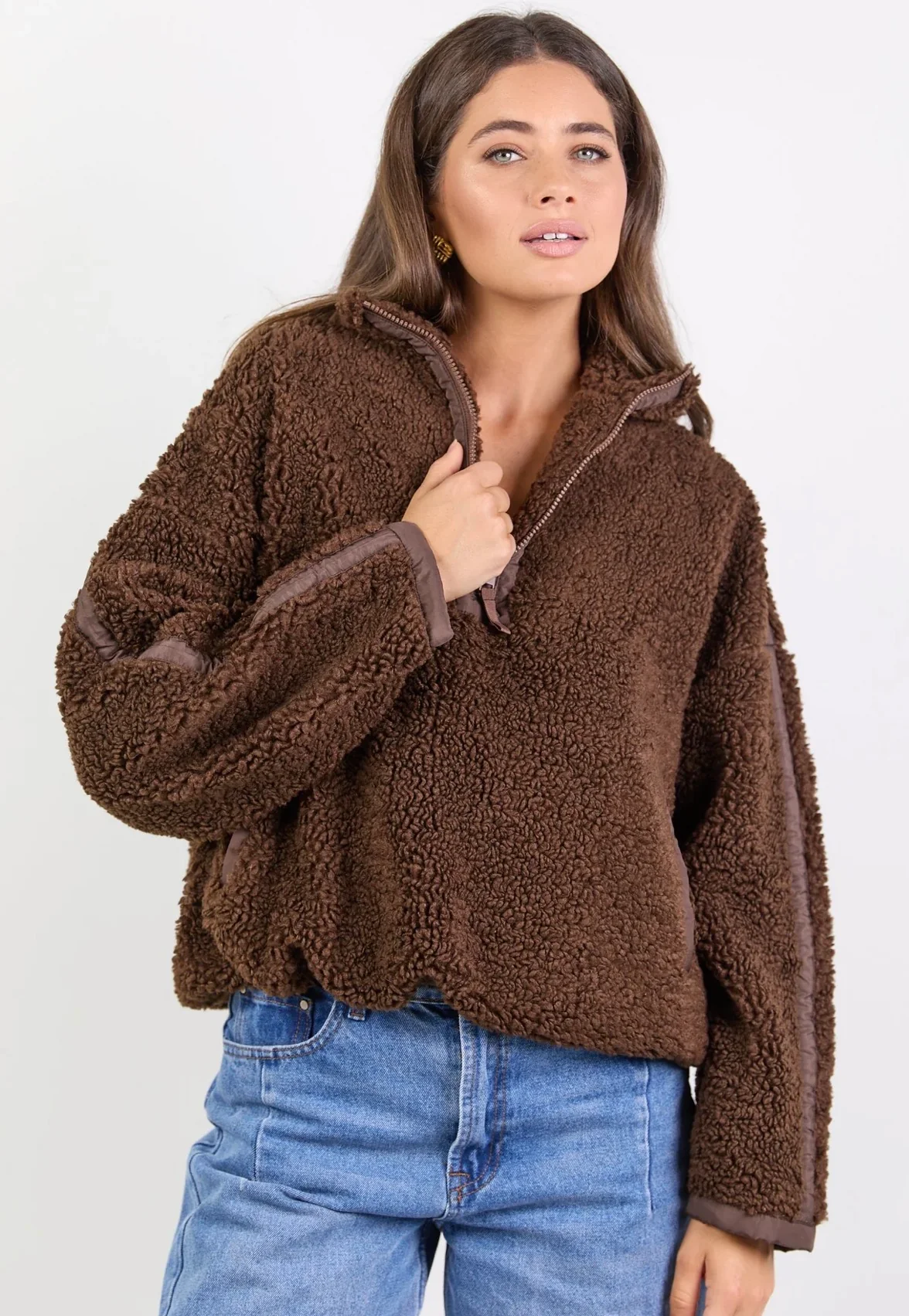 Stories Be Told Untold Quarter Zip Sherpa Sweatshirt - Chocolate Arriving Monday