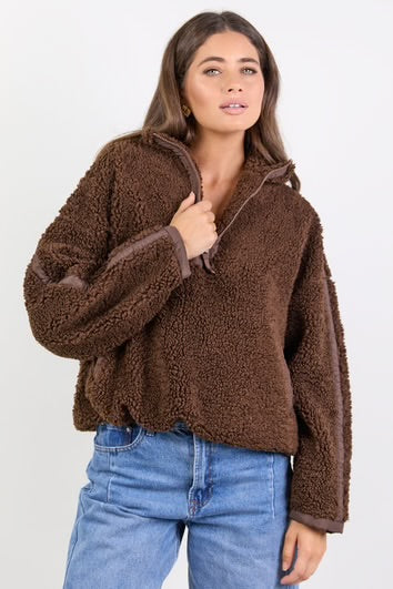 Stories Be Told Untold Quarter Zip Sherpa Sweatshirt - Chocolate Arriving Monday - Image 6