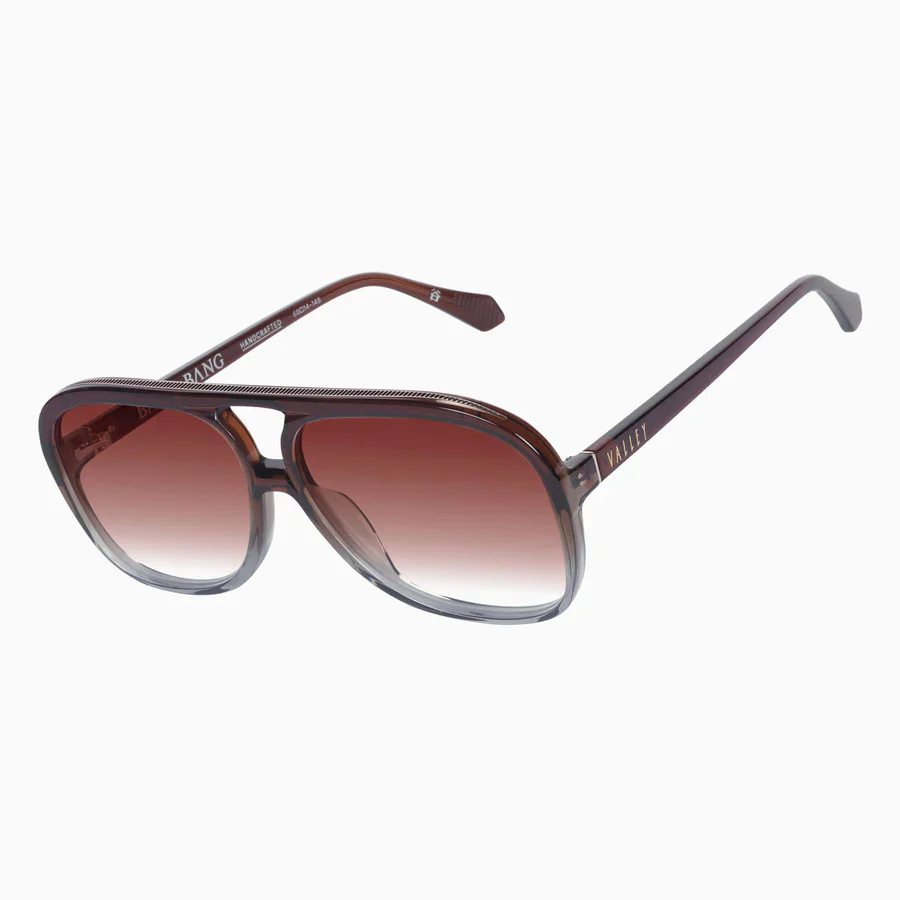 Valley Eyewear Bang Bang Transparent Chocolate Fade To Crystal w. Gold Metal / Dark Orange Gradient Lens - Image 2
