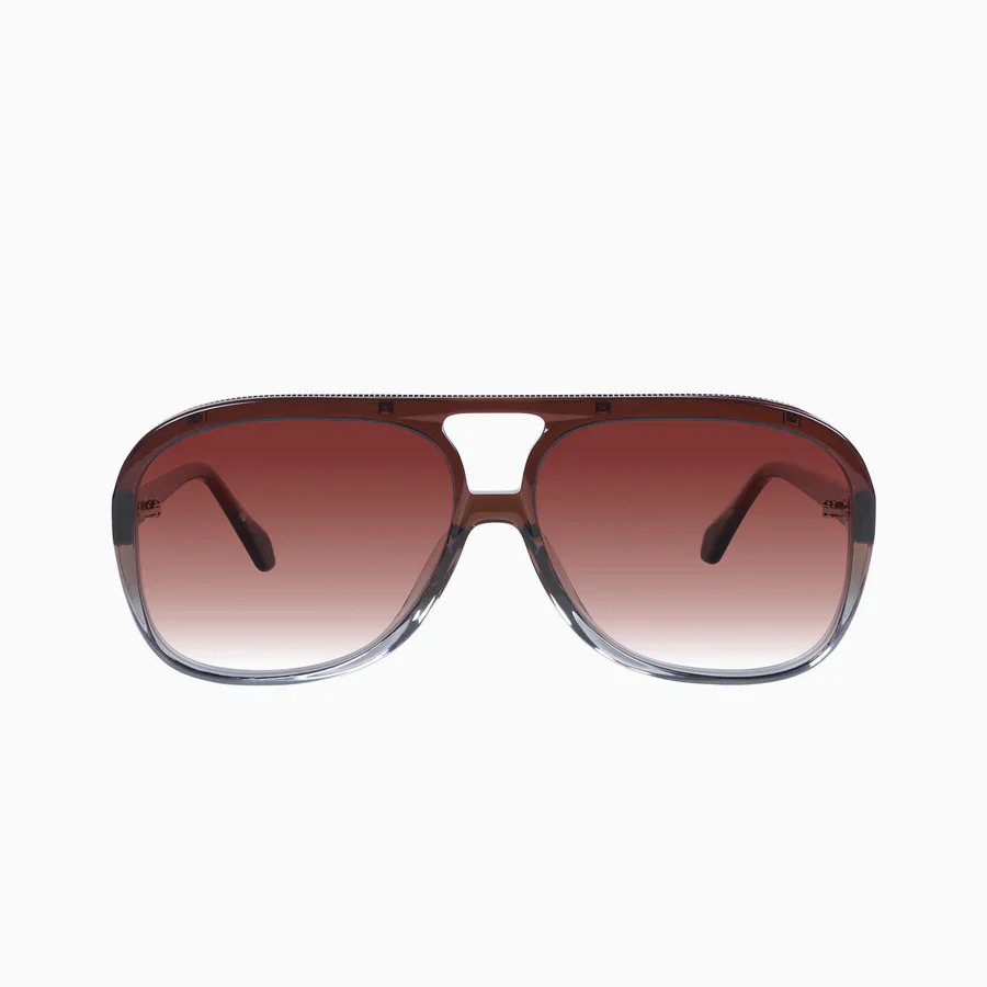 Valley Eyewear Bang Bang Transparent Chocolate Fade To Crystal w. Gold Metal / Dark Orange Gradient Lens - Image 4