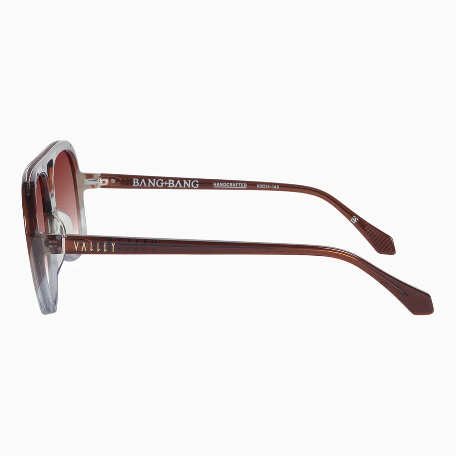 Valley Eyewear Bang Bang Transparent Chocolate Fade To Crystal w. Gold Metal / Dark Orange Gradient Lens - Image 5