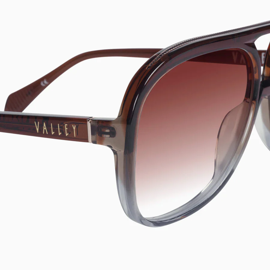 Valley Eyewear Bang Bang Transparent Chocolate Fade To Crystal w. Gold Metal / Dark Orange Gradient Lens - Image 6