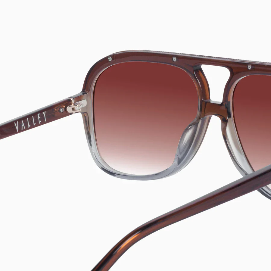 Valley Eyewear Bang Bang Transparent Chocolate Fade To Crystal w. Gold Metal / Dark Orange Gradient Lens - Image 7