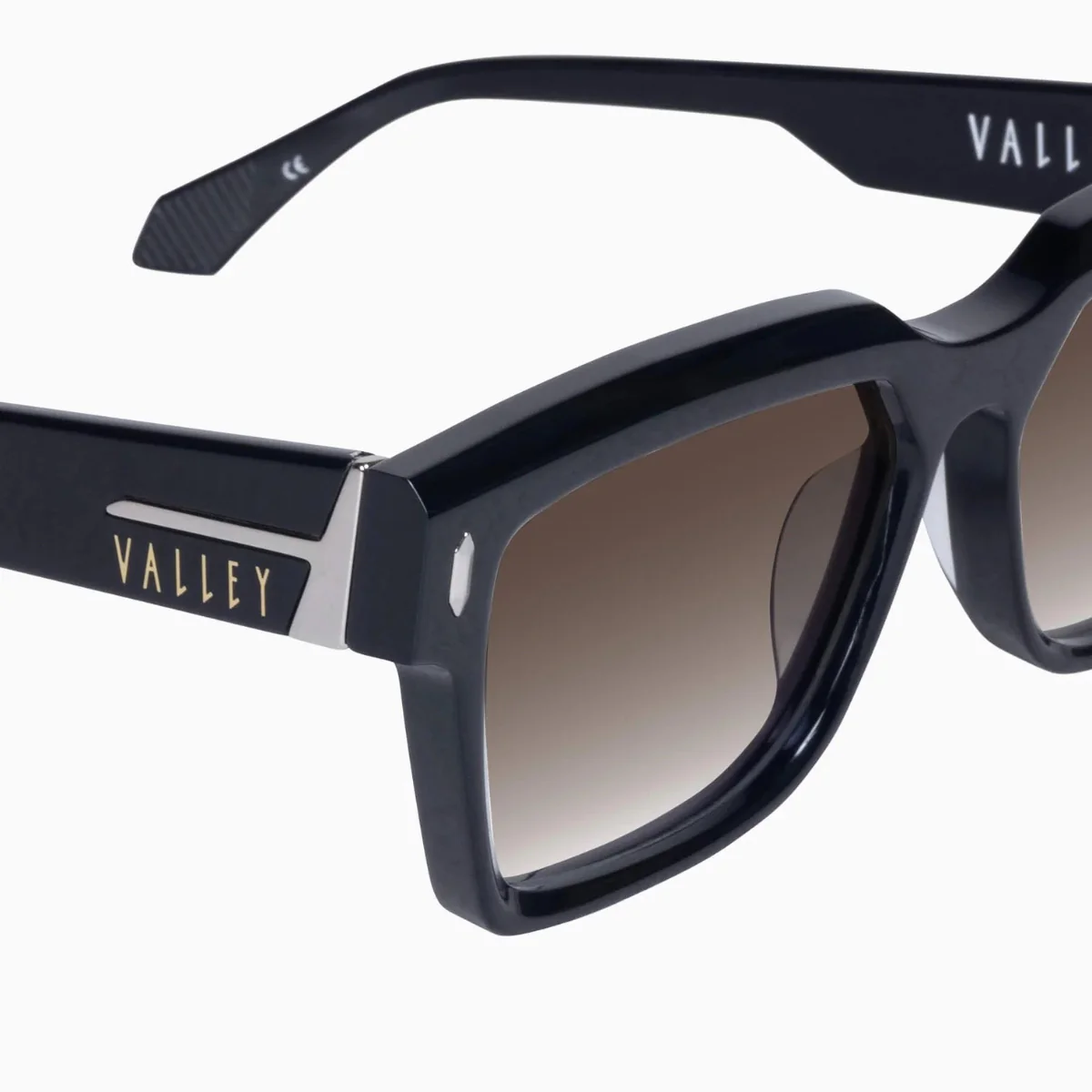 Valley Eyewear Roosevelt - Gloss Black w. Silver Metal/Brown Gradient Lens - Image 4
